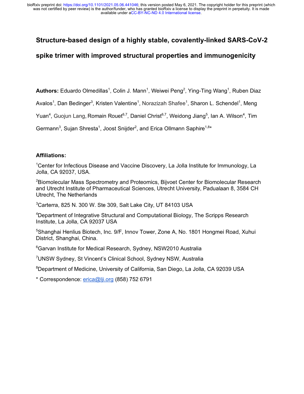 Structure-Based Design of a Highly Stable, Covalently-Linked SARS-Cov-2