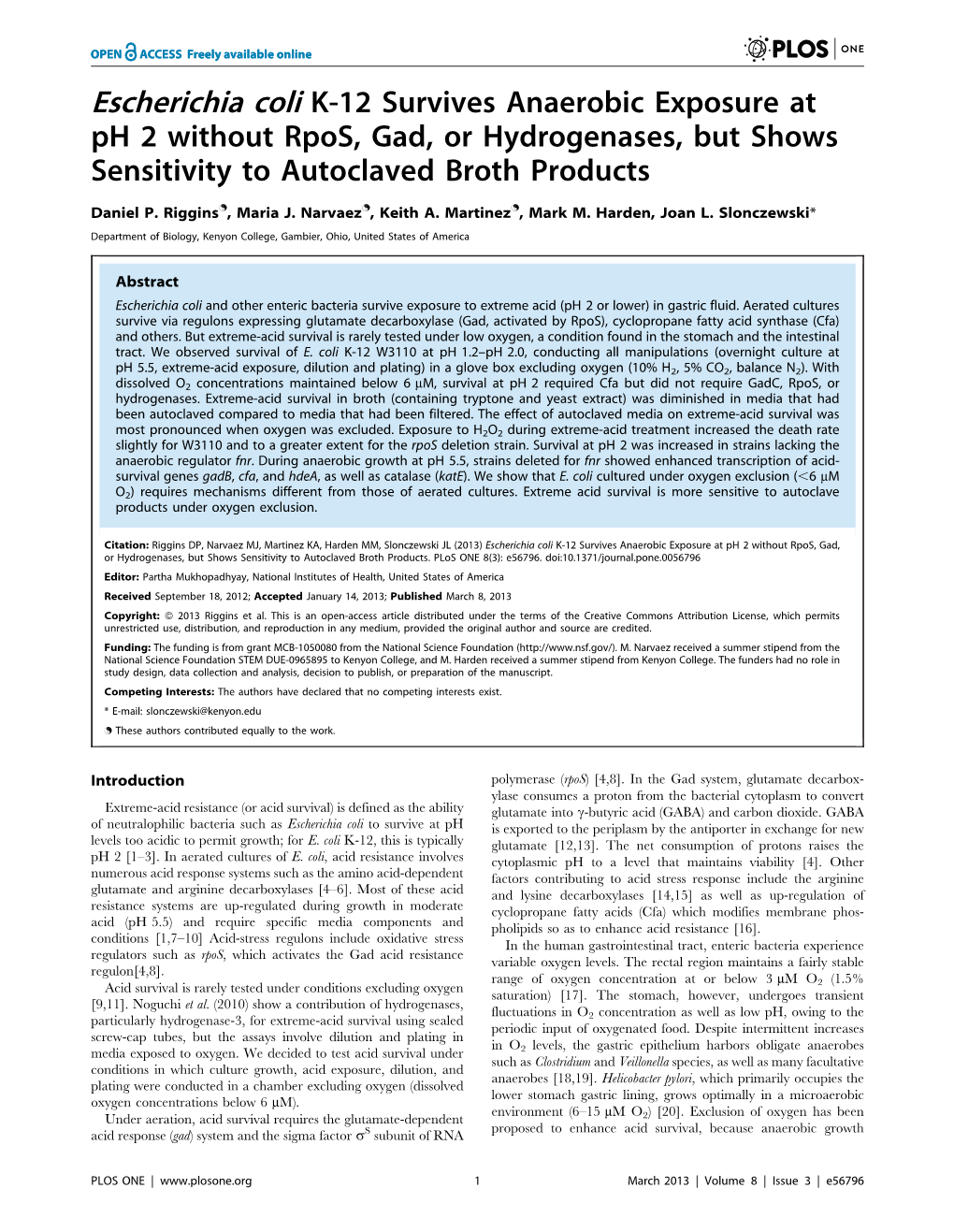 Escherichia Coli K-12 Survives Anaerobic Exposure at Ph 2 Without Rpos, Gad, Or Hydrogenases, but Shows Sensitivity to Autoclaved Broth Products