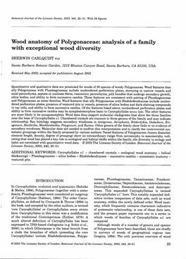 Wood Anatomy of Polygonaceae: Analysis of a Family with Exceptional Wood Diversity