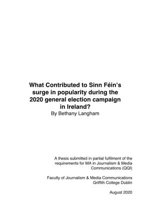 What Contributed to Sinn Féin's Surge in Popularity During the 2020
