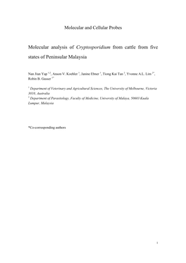 Molecular Analysis of Cryptosporidium from Cattle from Five States of Peninsular Malaysia