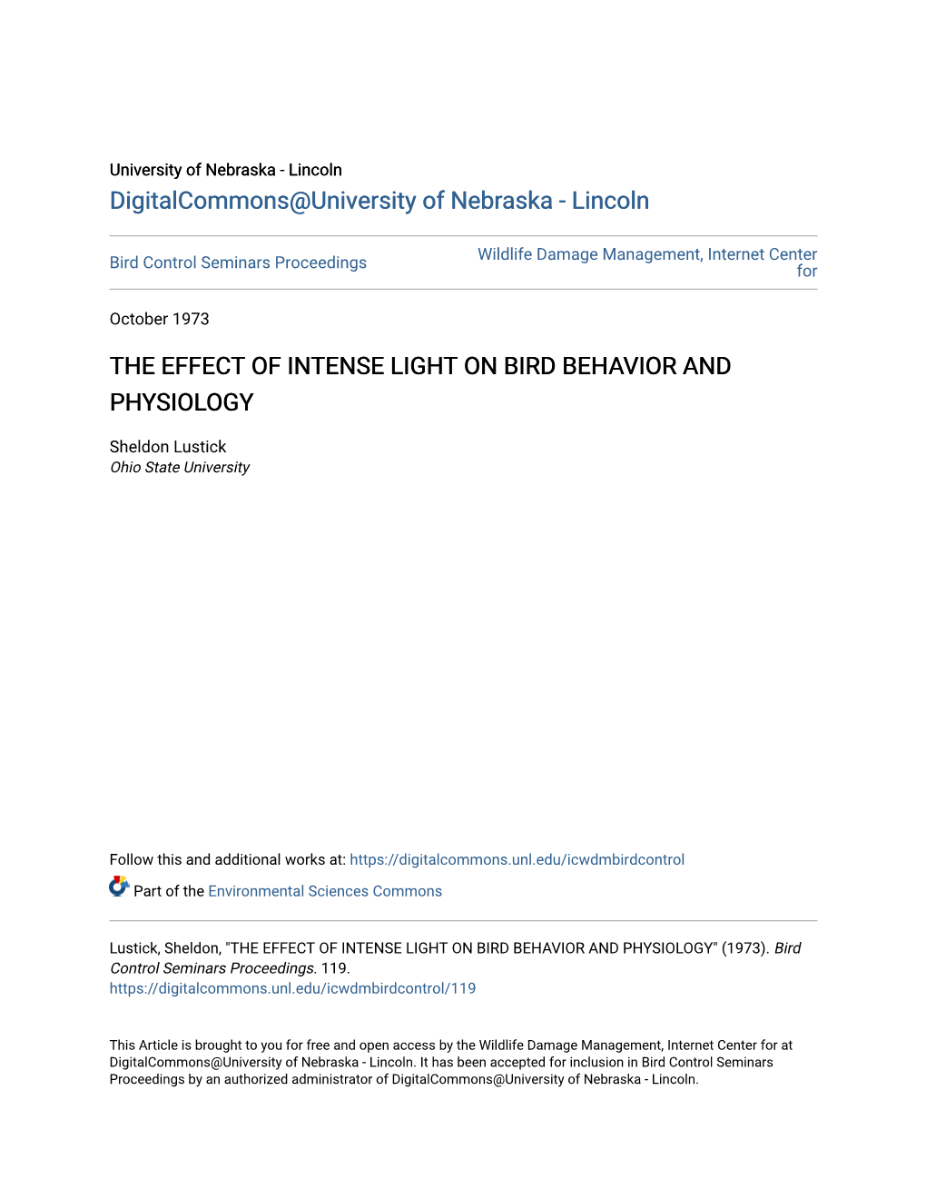 The Effect of Intense Light on Bird Behavior and Physiology