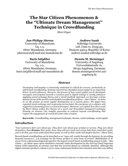 The Star Citizen Phenomenon & the Â•Œultimate Dream Managementâ•Š Technique in Crowdfunding