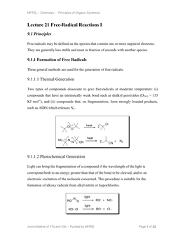 Lecture 21 Free-Radical Reactions I