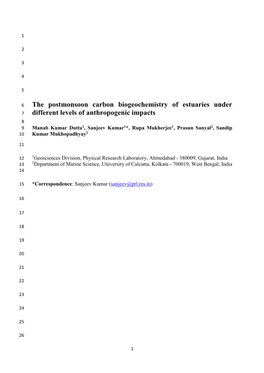The Postmonsoon Carbon Biogeochemistry Of