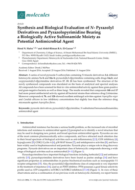 Synthesis and Biological Evaluation of N-Pyrazolyl Derivatives And