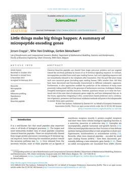 A Summary of Micropeptide Encoding Genes