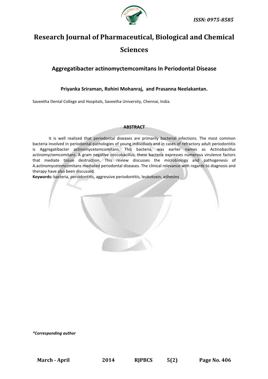 Actinobacillus Actinomycetemcomitans Was Given by Topley and Wilson [4]