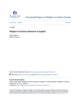 Religion in Estonia, Research in English