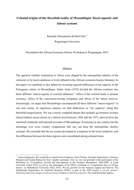 Colonial Origins of the Threefold Reality of Mozambique: Fiscal Capacity and Labour Systems