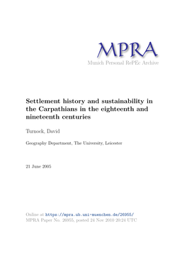 Settlement History and Sustainability in the Carpathians in the Eighteenth and Nineteenth Centuries