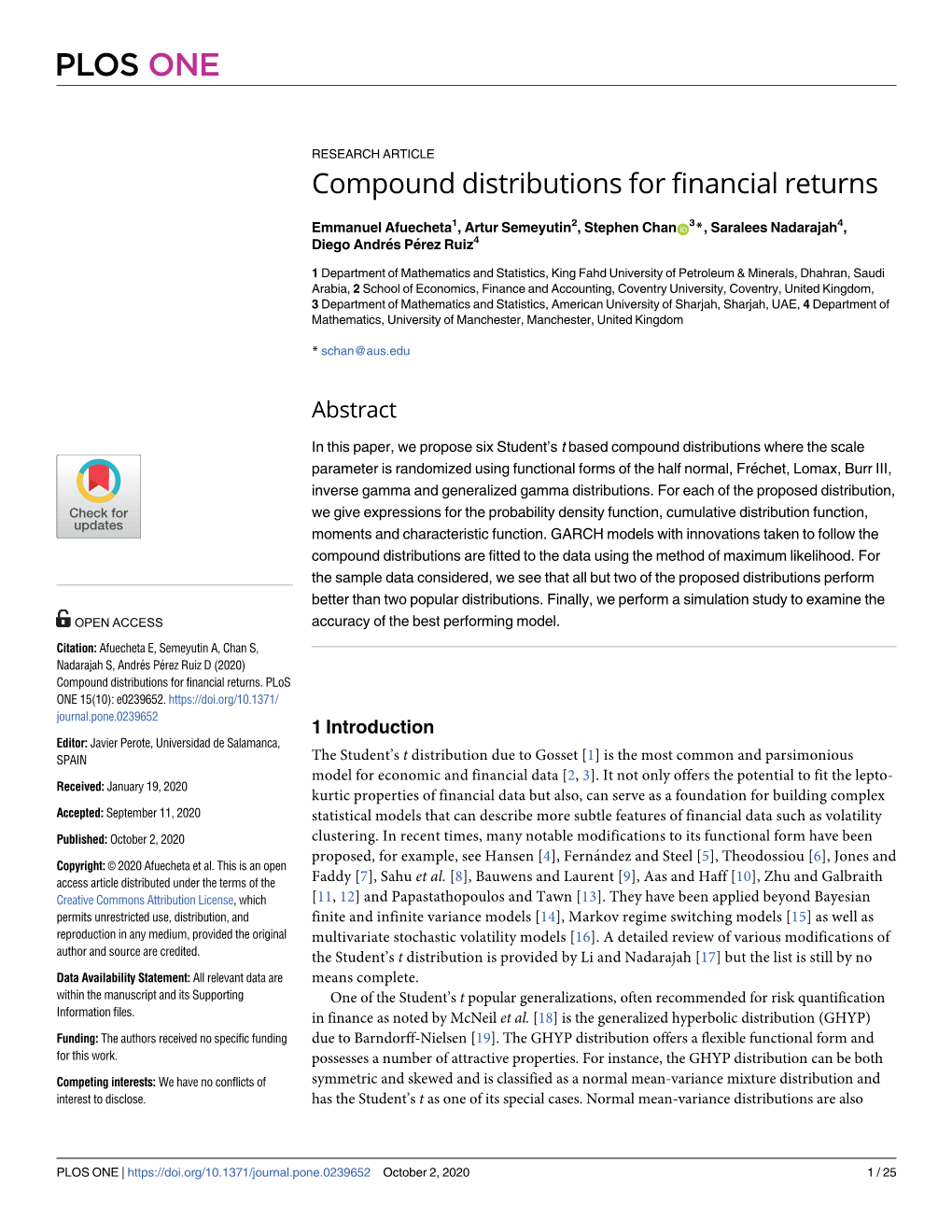 Compound Distributions for Financial Returns