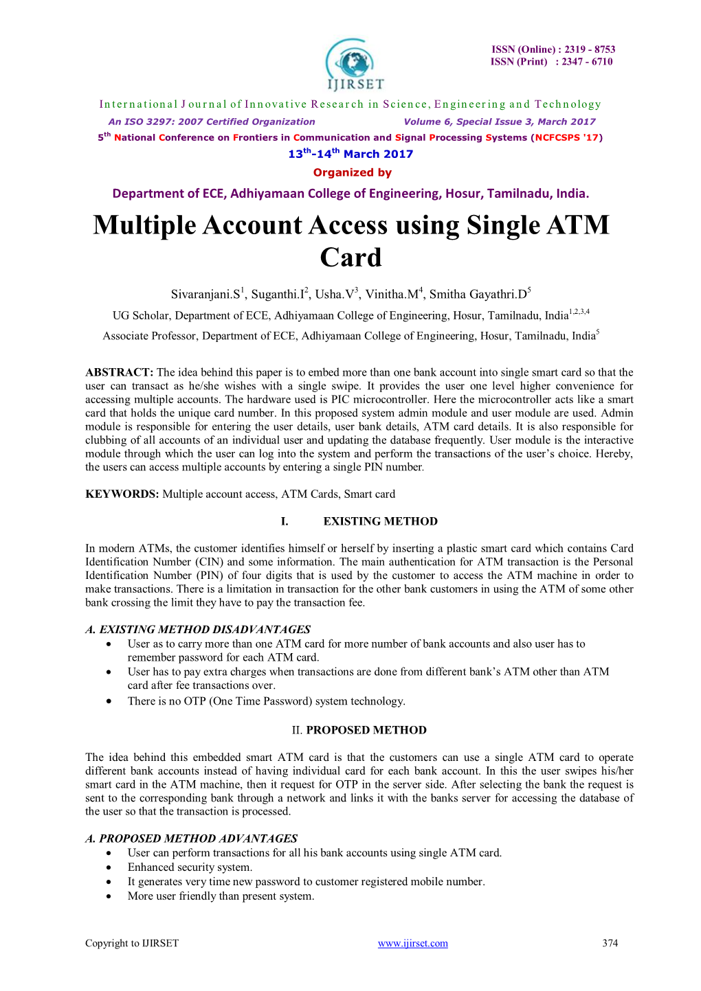 Multiple Account Access Using Single ATM Card