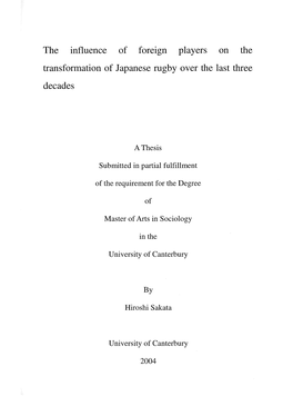 The Influence of Foreign Players on the Transformation of Japanese Rugby Over the Last Three Decades