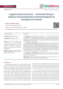 Angelica Sinensis Extract：A Potential Drug to Enhance Osseointegration of Dental Implants in Osteoporosis Patients