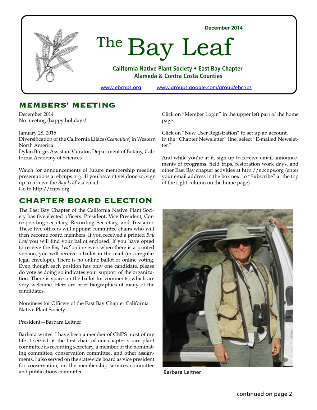 The Bay Leaf California Native Plant Society • East Bay Chapter Alameda & Contra Costa Counties