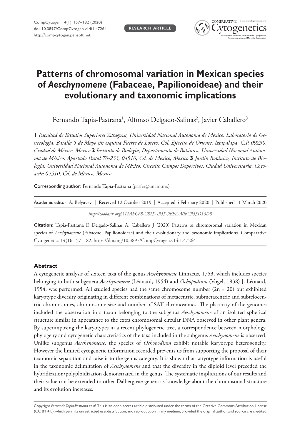 Patterns of Chromosomal Variation in Mexican Species of Aeschynomene (Fabaceae, Papilionoideae) and Their Evolutionary and Taxonomic Implications