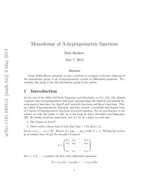 Monodromy of A-Hypergeometric Functions Arxiv:1101.0493V2 [Math