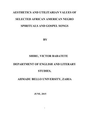 Aesthetics and Utilitarian Values of Selected African