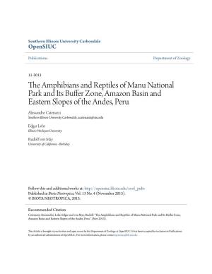 The Amphibians and Reptiles of Manu National Park and Its