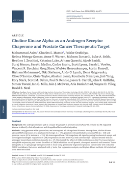 Choline Kinase Alpha As an Androgen Receptor Chaperone and Prostate Cancer Therapeutic Target Mohammad Asim*, Charles E