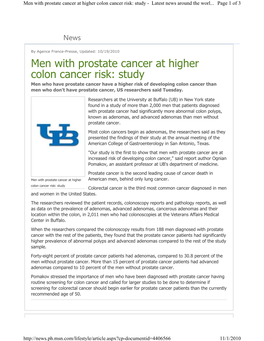 Men with Prostate Cancer at Higher Colon Cancer Risk: Study - Latest News Around the Worl