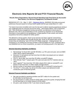 Electronic Arts Reports Q4 and FY21 Financial Results