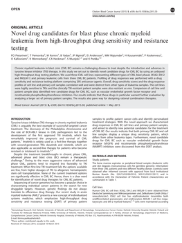 Novel Drug Candidates for Blast Phase Chronic Myeloid Leukemia from High-Throughput Drug Sensitivity and Resistance Testing