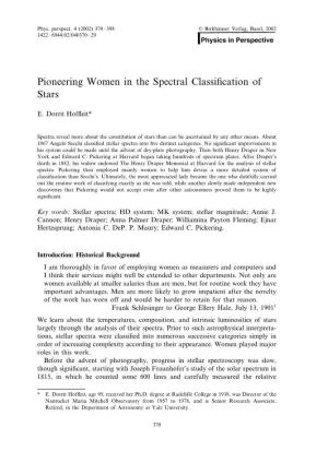 Pioneering Women in the Spectral Classification of Stars