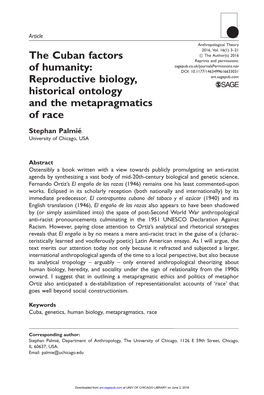 The Cuban Factors of Humanity: Reproductive Biology, Historical