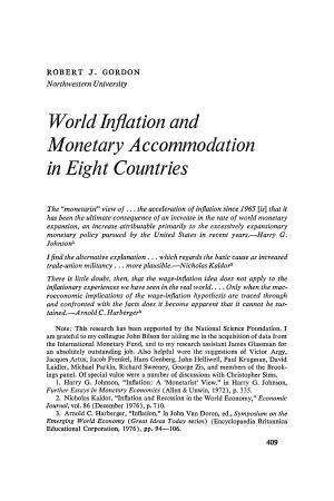 World Inflation and Monetary Accommodation in Eight Countries