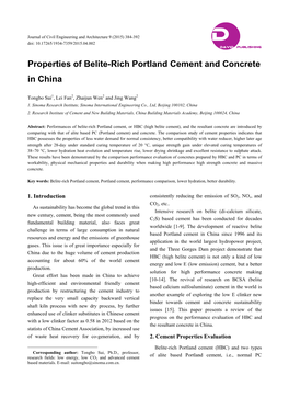 Properties of Belite-Rich Portland Cement and Concrete in China