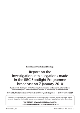 Report on the Investigation Into Allegations Made in the BBC