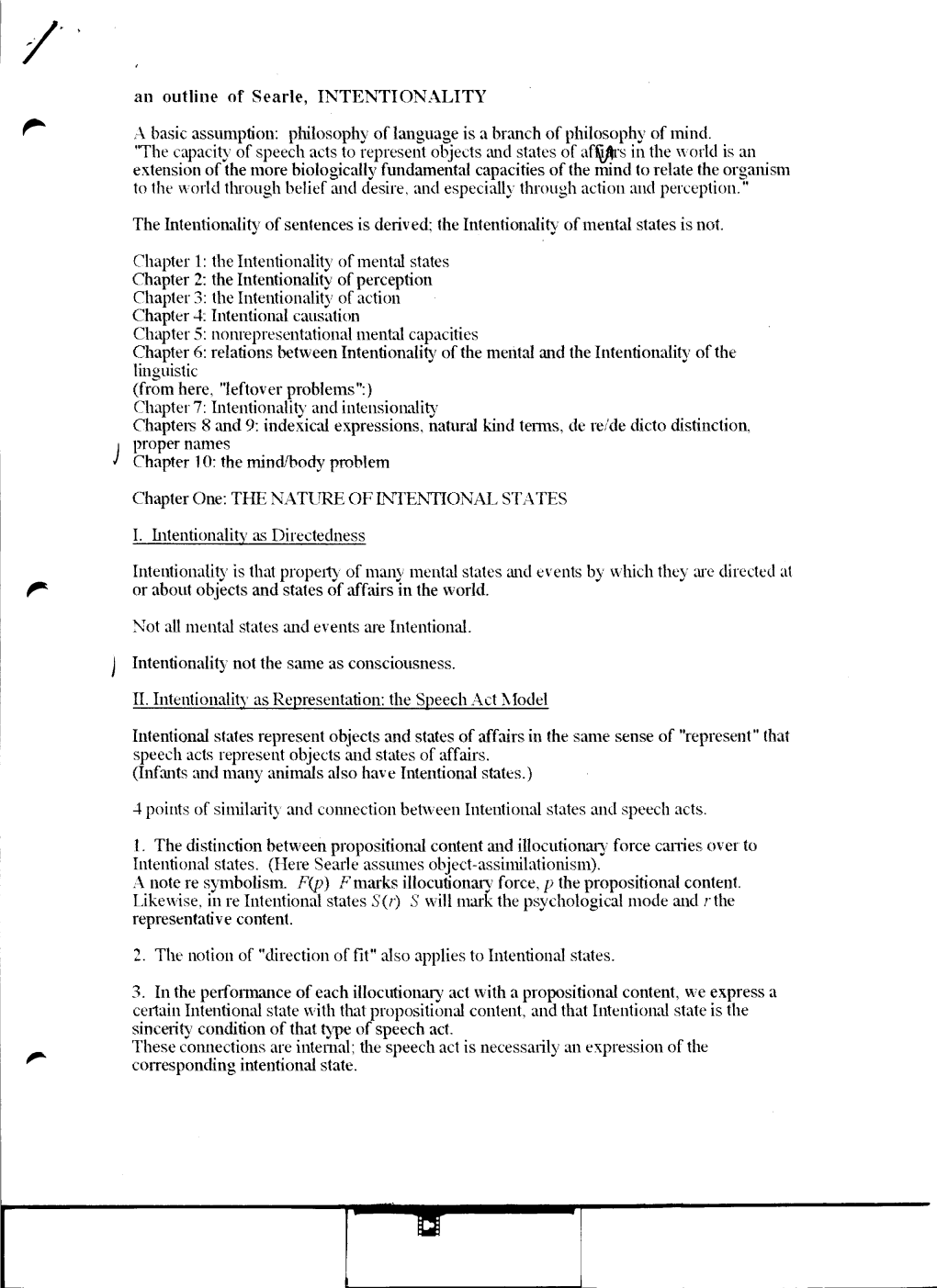 An Outline of Searle, INTENTIONALITY a Basic Assmnption