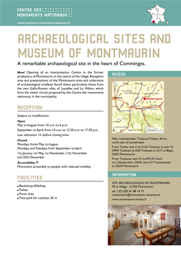 ARCHAEOLOGICAL SITES and MUSEUM of MONTMAURIN a Remarkable Archaeological Site in the Heart of Comminges