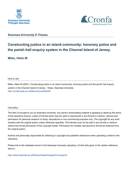 Honorary Police and the Parish Hall Enquiry System in the Channel Island of Jersey
