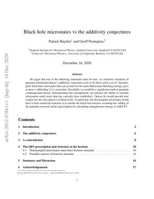 Black Hole Microstates Vs the Additivity Conjectures Arxiv:2012.07861V1