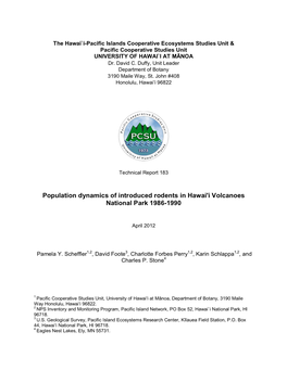 Population Dynamics of Introduced Rodents in Hawai'i Volcanoes National Park 1986-1990