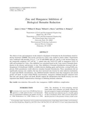 Zinc and Manganese Inhibition of Biological Hematite Reduction