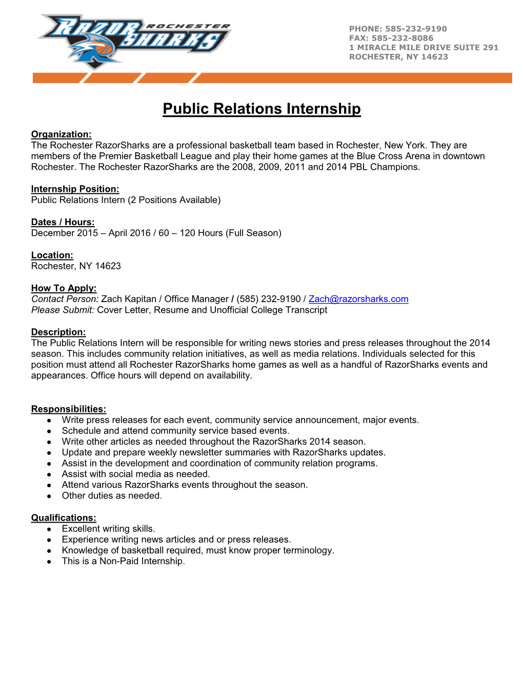 Public Relations Internship