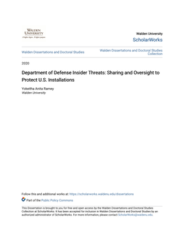 Department of Defense Insider Threats: Sharing and Oversight to Protect U.S