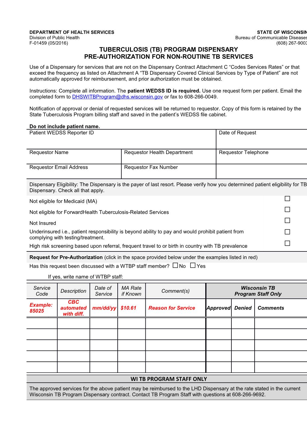 Pre-Authorization for Non-Routine TB Services