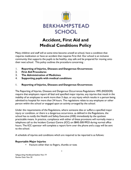 Accident, First Aid and Medical Conditions Policy