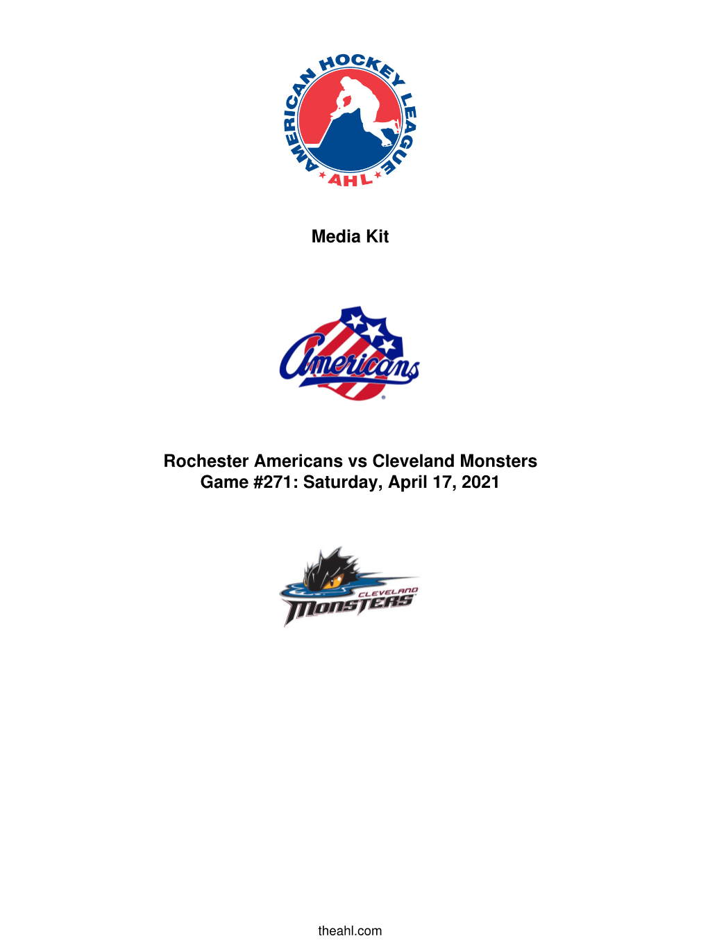 Media Kit Rochester Americans Vs Cleveland Monsters Game #271