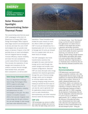 Concentrating Solar-Thermal Power Fact Sheet