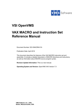 VSI Openvms VAX MACRO and Instruction Set Reference Manual