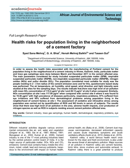 Health Risks for Population Living in the Neighborhood of a Cement Factory