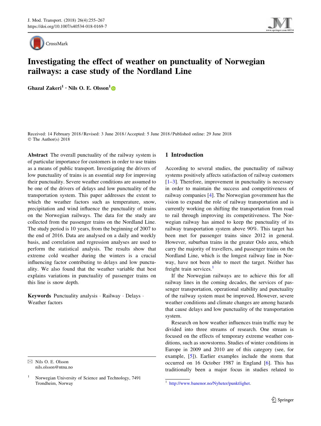 Investigating the Effect of Weather on Punctuality of Norwegian Railways: a Case Study of the Nordland Line