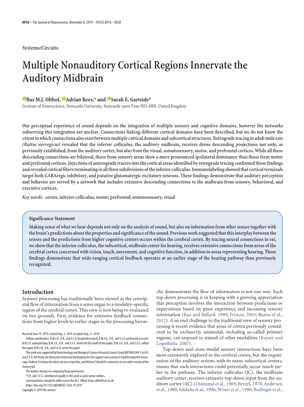 Multiple Nonauditory Cortical Regions Innervate the Auditory Midbrain