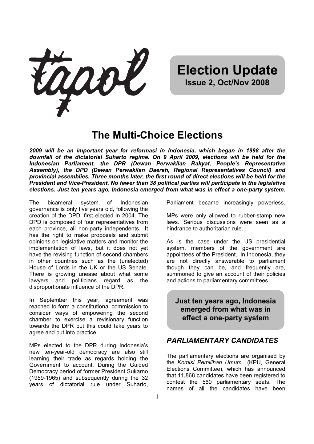 Election Update Issue 2, Oct/Nov 2008